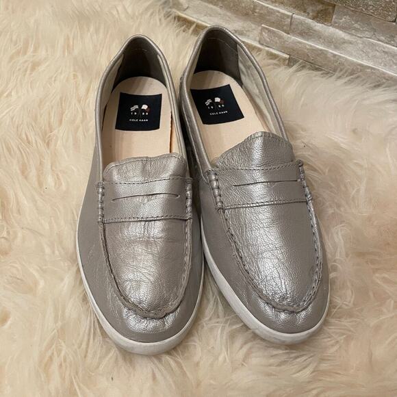 Cole Haan 9.5B Silver Leather Loafers | Grand.OS Comfort, Penny Style, Metallic - Picture 9 of 9